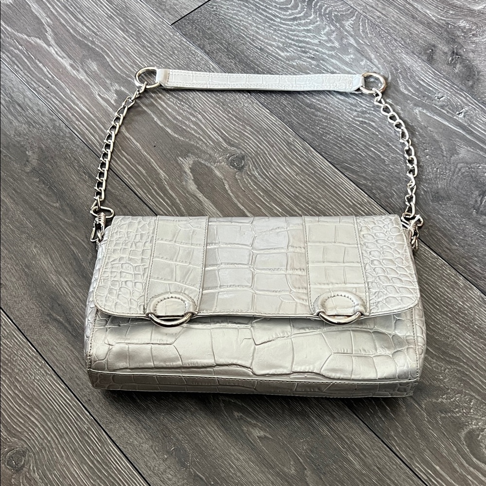 Michael Rome Metallic Croc-Embossed Shoulder Bag